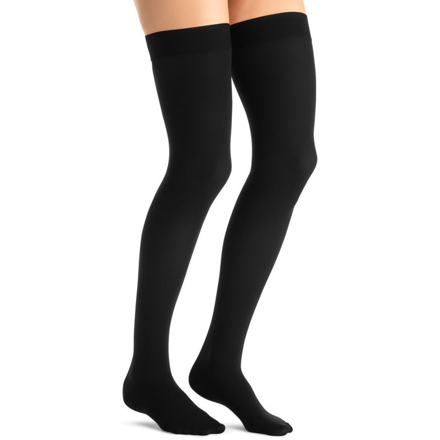 Jobst Opaque Class 1 Black Thigh High Compression Stockings with Lace  Silicone Band - Compression Stockings